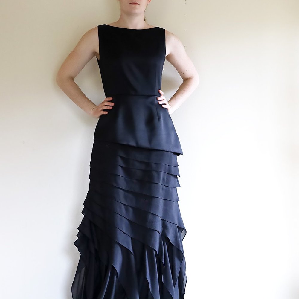 Halston Heritage Black Layered Skirt Ball Gown